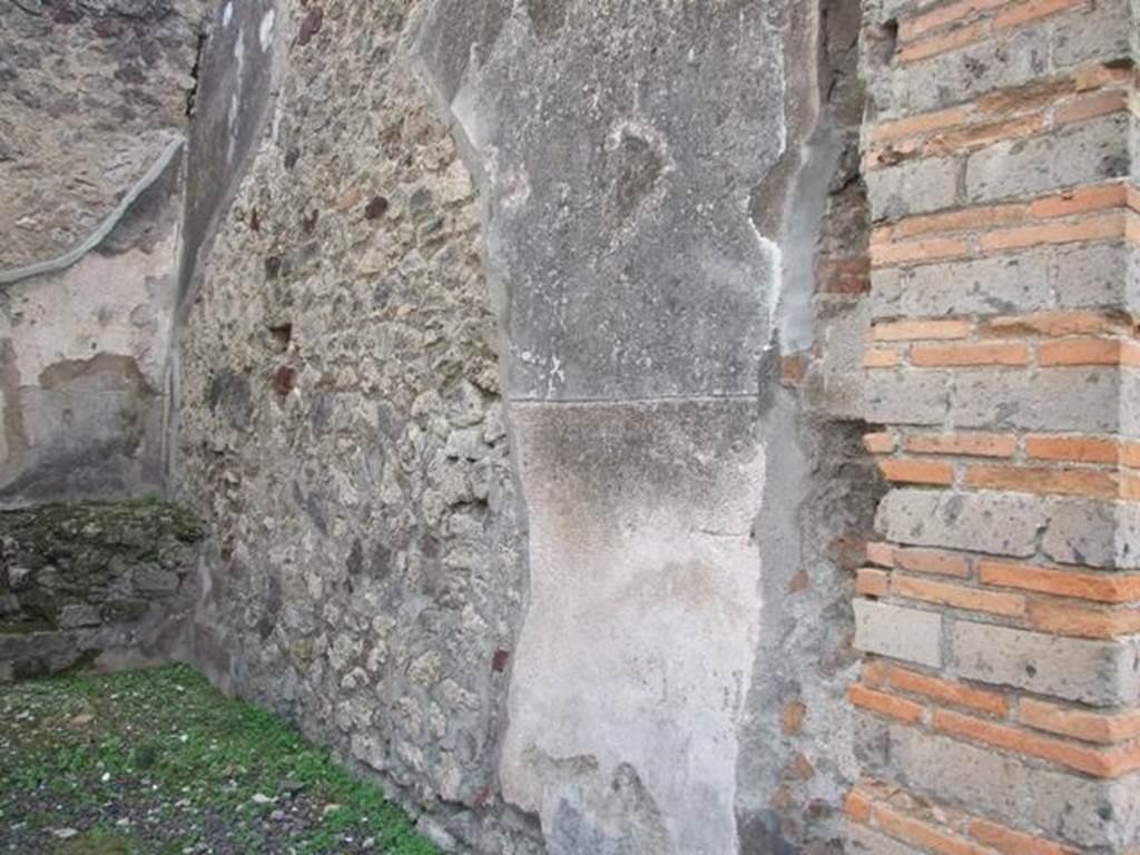 IX.5.5 Pompeii. December 2007. West wall, with site of downpipe from upper floor in north-west corner.