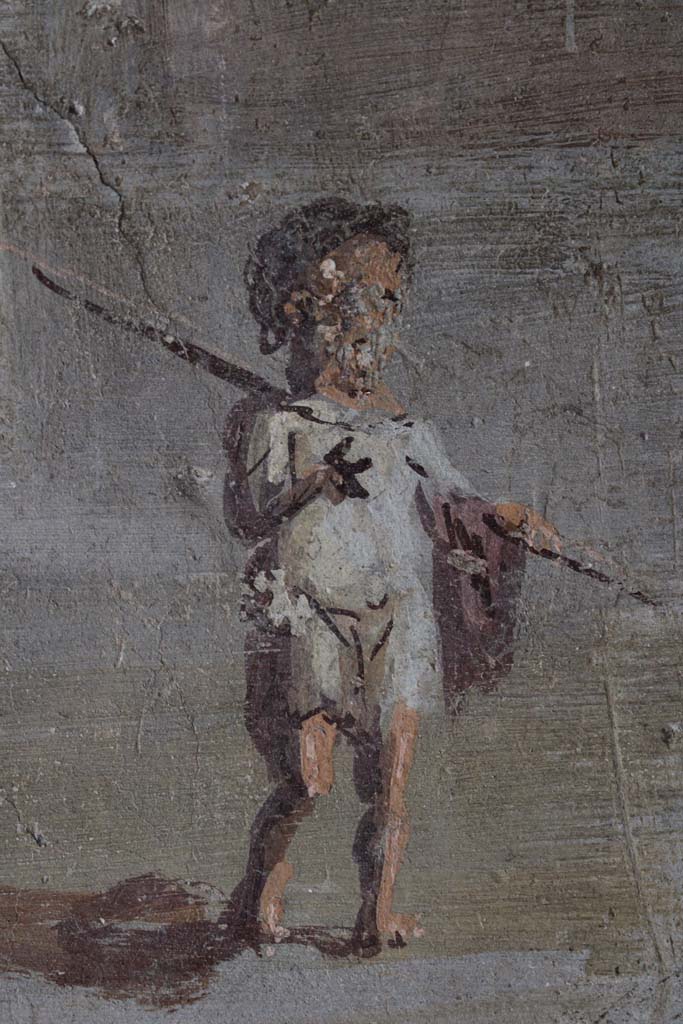 IX.5.9 Pompeii. May 2019. Room l (L), detail of pygmy figure from south wall. 
Foto Christian Beck, ERC Grant 681269 DCOR.

