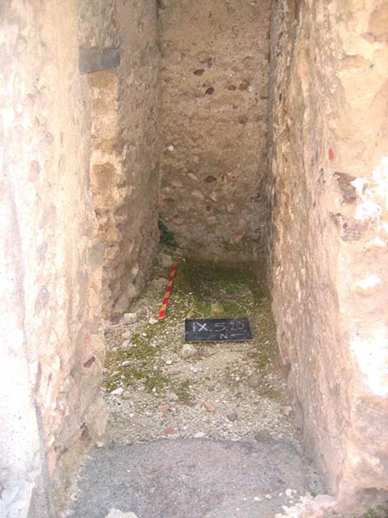 IX.5.20 Pompeii. August 2006. Room “v”, latrine at rear of steps to upper floor. Photo courtesy of Barry Hobson.
See Hobson, B., 2009. Pompeii, Latrines and Down Pipes. Oxford, Hadrian Books, (p. 512). 
