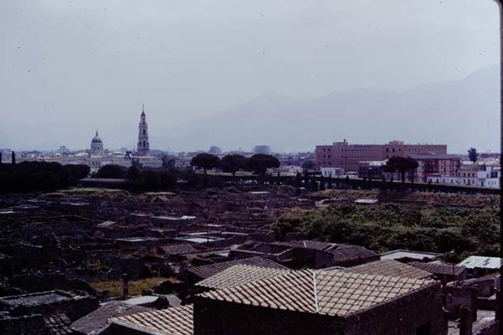 Looking south-east, Pompeii. 1973. View from the Casina dell’Aquila. Photo by Stanley A. Jashemski. 
Source: The Wilhelmina and Stanley A. Jashemski archive in the University of Maryland Library, Special Collections (See collection page) and made available under the Creative Commons Attribution-Non Commercial License v.4. See Licence and use details. J73f0235
