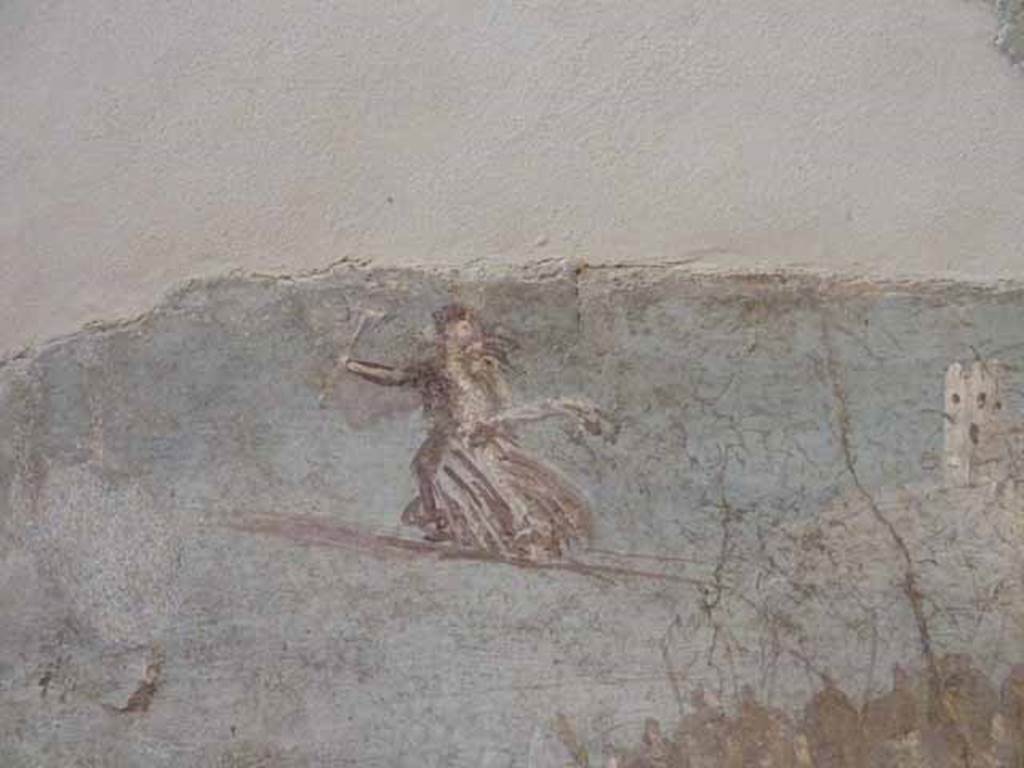 IX.7.16 Pompeii. Found on west wall of cubiculum on north side of entrance. Detail of painting of the Trojan Horse. The Trojans ignore the warnings of Cassandra who is seen withdrawing, carrying lighted torches.