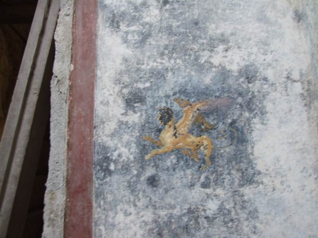 IX.8.6 Pompeii. December 2007. Room 40, west wall of cubiculum, north of doorway. Painted winged creature.  
