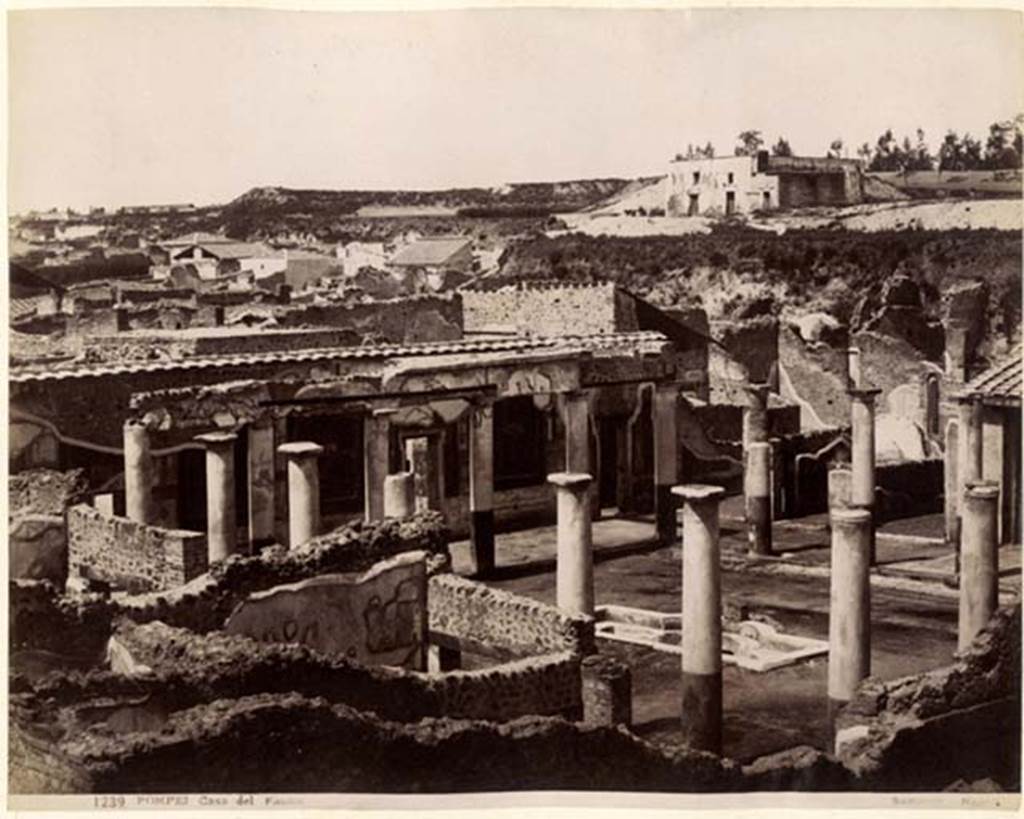 IX.8.6 Pompeii. c.1880s? G. Sommer no. 1239, wrongly identified as Casa del Fauno. 
Looking north-west across the wall to the peristyle from outside. 
Photo courtesy of Rick Bauer.

