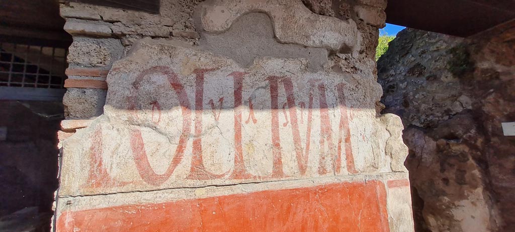 IX.11.2, on left and IX.11.3, on right, Pompeii. April 2022. Graffiti between entrances 2 and 3. Photo courtesy of Giuseppe Ciaramella.