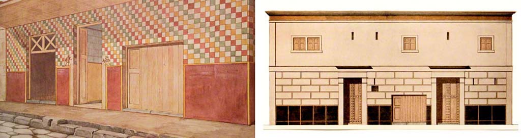 IX.13.4-6, on left, and IX.13.1-3 Pompeii, on right. Comparison of views of front façade.
Foto Taylor Lauritsen, ERC Grant 681269 DÉCOR.

