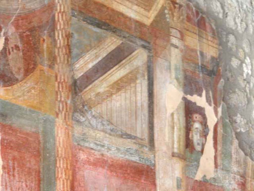 IX.14.4 Pompeii. May 2017. Room 3, detail from upper centre of east wall. Photo courtesy of Buzz Ferebee.