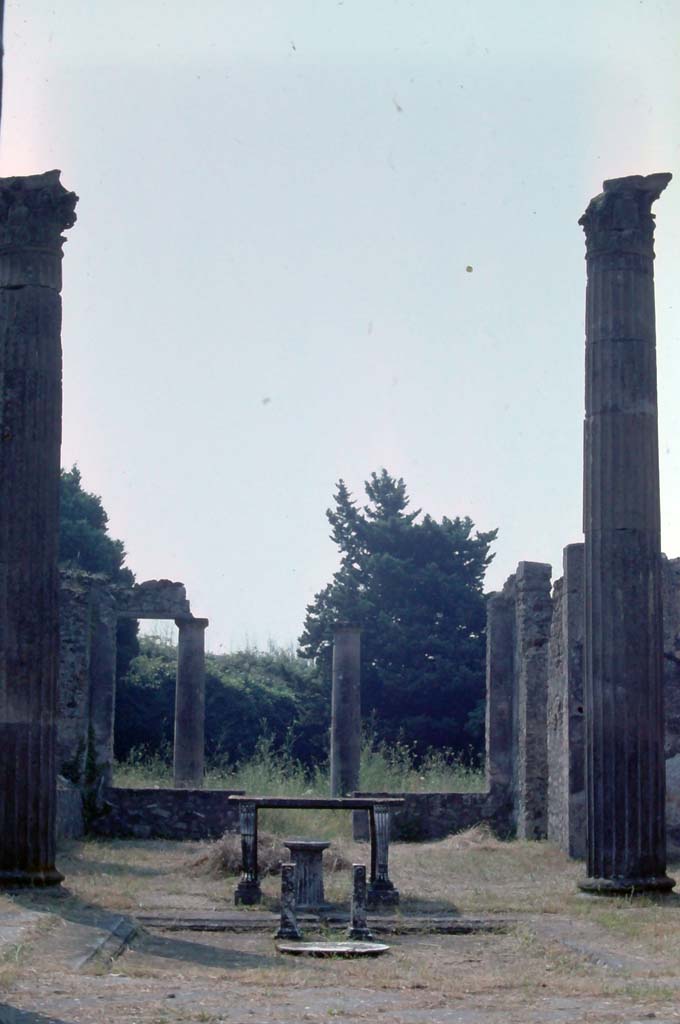 IX.14.4 Pompeii, 7th August 1976. Looking south across impluvium in atrium.
Photo courtesy of Rick Bauer, from Dr George Fay’s slides collection.
