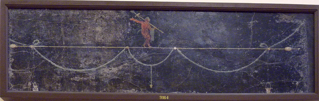 HGW06 Pompeii.   Found in Triclinium on 1st June 1748.  Wall painting of Satyr playing pipes. Now in Naples Archaeological Museum.  Inventory number 9163.