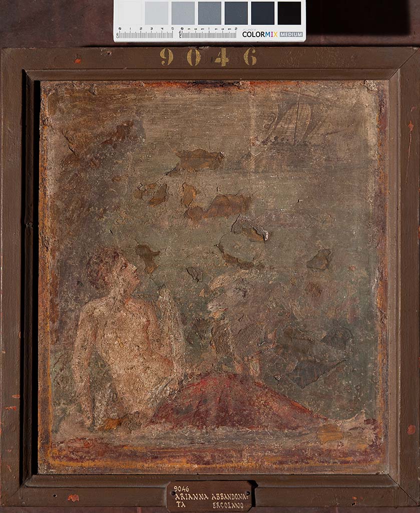 HGW24 Pompeii. 2013. Arianna abandoned, watching the boat of Theseus sailing some distance away.
Now in Naples Archaeological Museum. Inventory number 9046.
Photo by Thomas Crognier, ©Villa Diomedes Project, base de données Images, http://villadiomede.huma-num.fr/bdd/images/575
