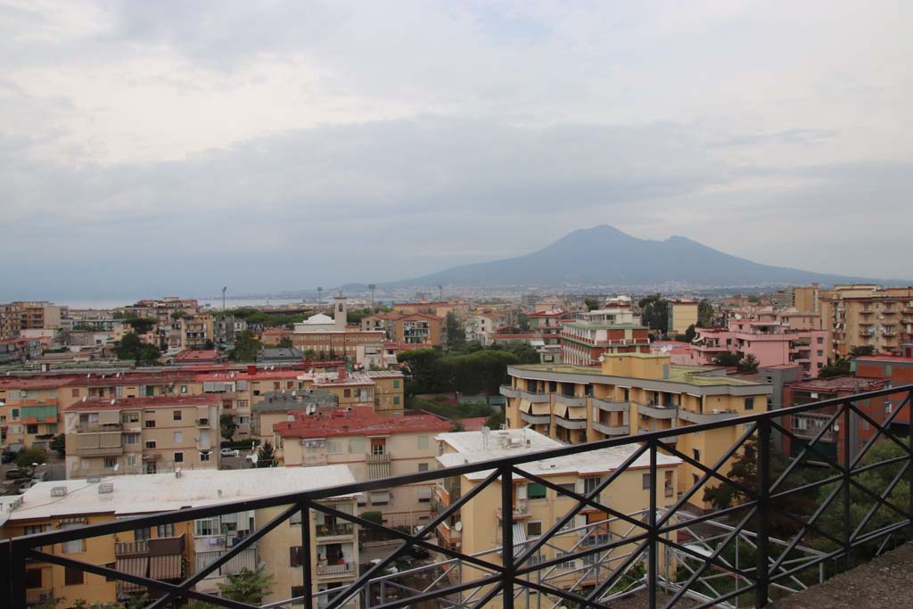 Villa San Marco, Stabiae, September 2019. Looking north from terrace across Castellamare towards Bay and Vesuvius. Photo courtesy of Klaus Heese.