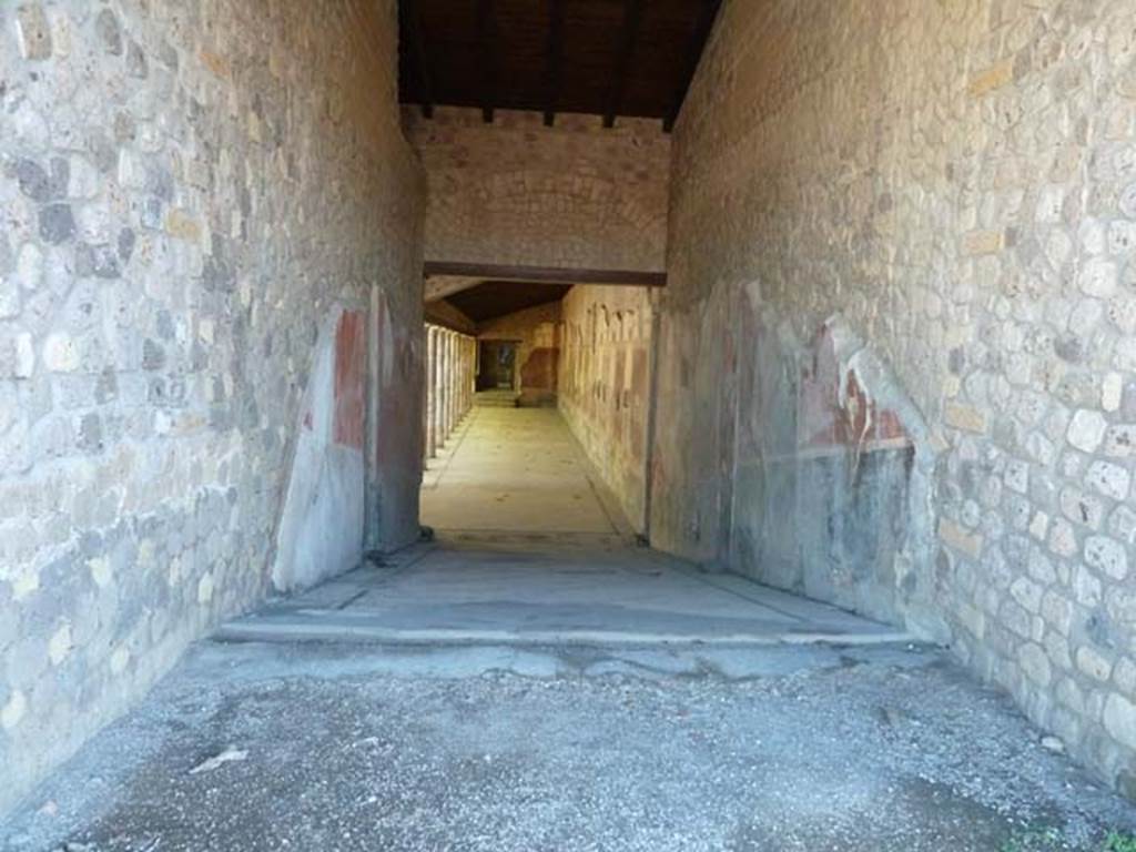 Villa San Marco, Stabiae, September 2015. Corridor/ramp 4, looking south from terrace to Portico 5/3.