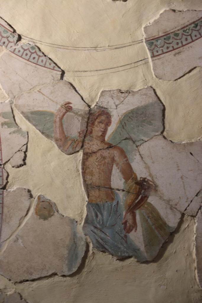 Villa San Marco, Stabiae, October 2022. Room 14, detail of winged goddess from centre of ceiling. Photo courtesy of Klaus Heese.