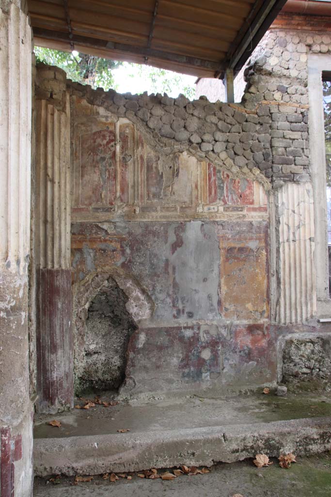 Villa San Marco, Stabiae, September 2019. 
Area 65, nymphaeum, looking towards west wall at southern end of peristyle garden. 
Photo courtesy of Klaus Heese.
