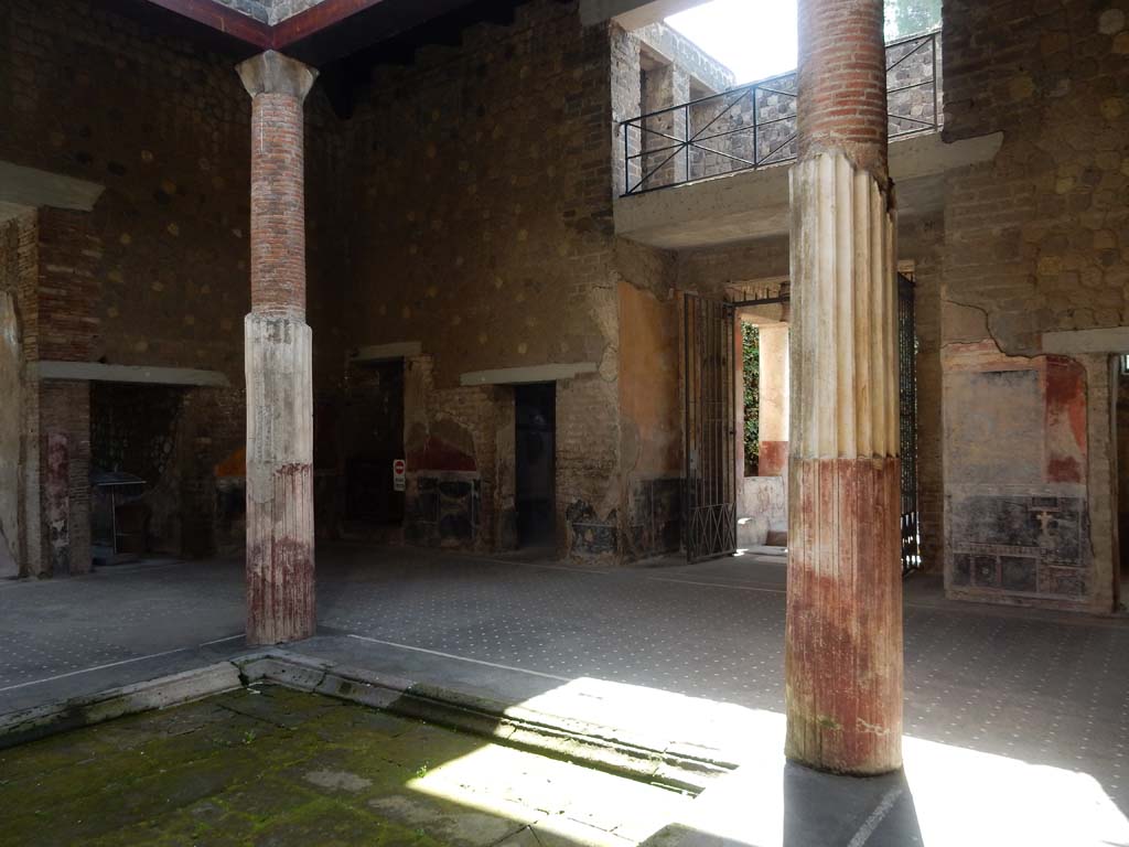 Villa San Marco, Stabiae, June 2019. Room 44, looking south-east across impluvium in atrium. 
Photo courtesy of Buzz Ferebee
