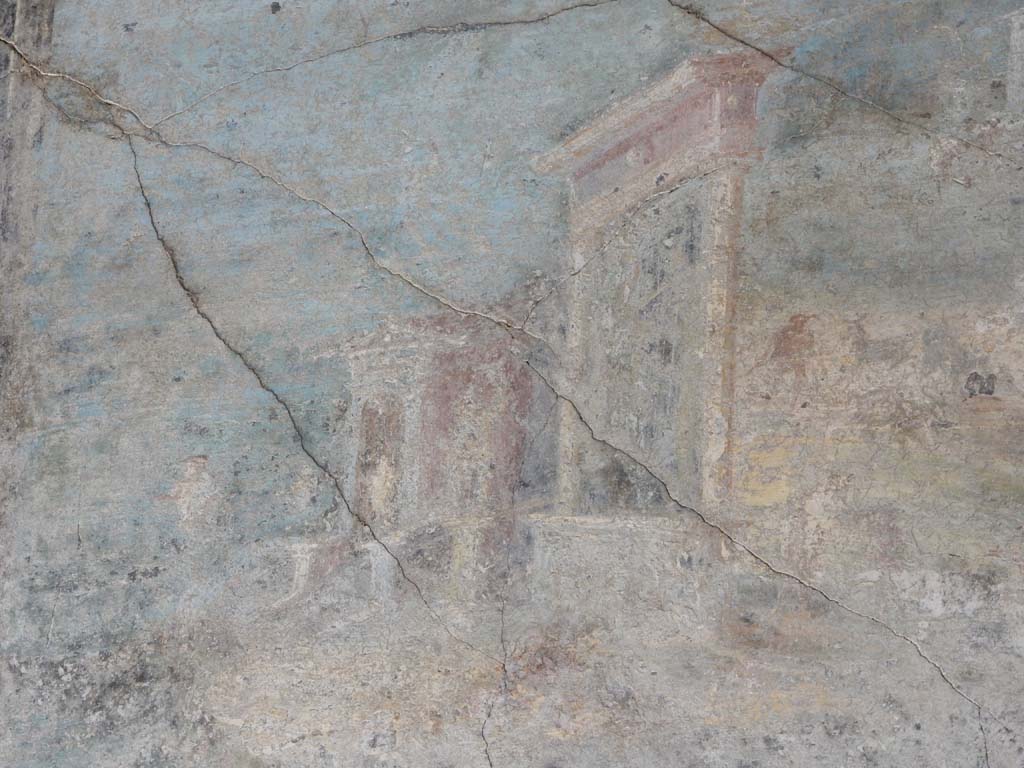 Villa San Marco, Stabiae, June 2019. Room 44, detail from central paining on north wall of atrium.   
Photo courtesy of Buzz Ferebee


