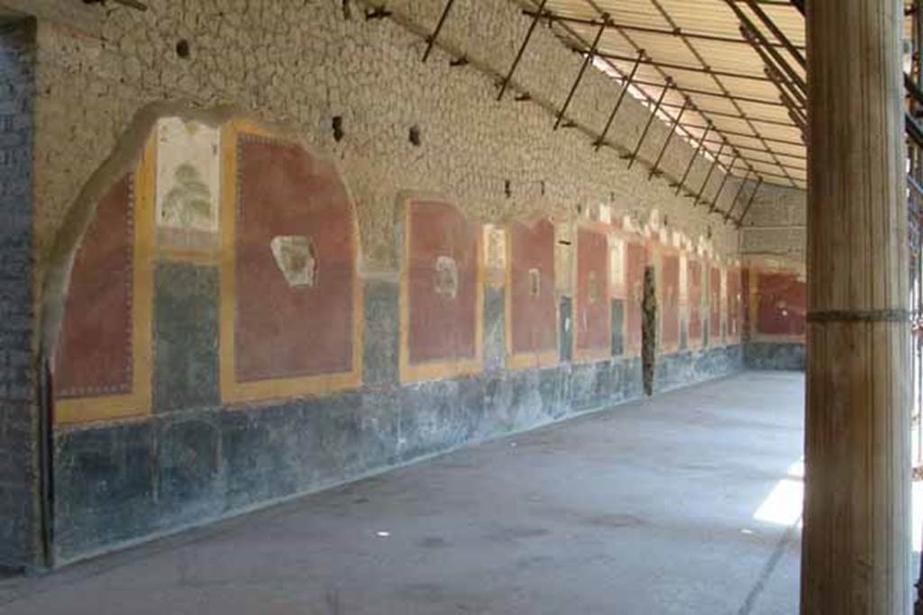 Castellammare di Stabia, Villa San Marco, December 2007. Room 20, looking south along east wall of portico, before improvements.