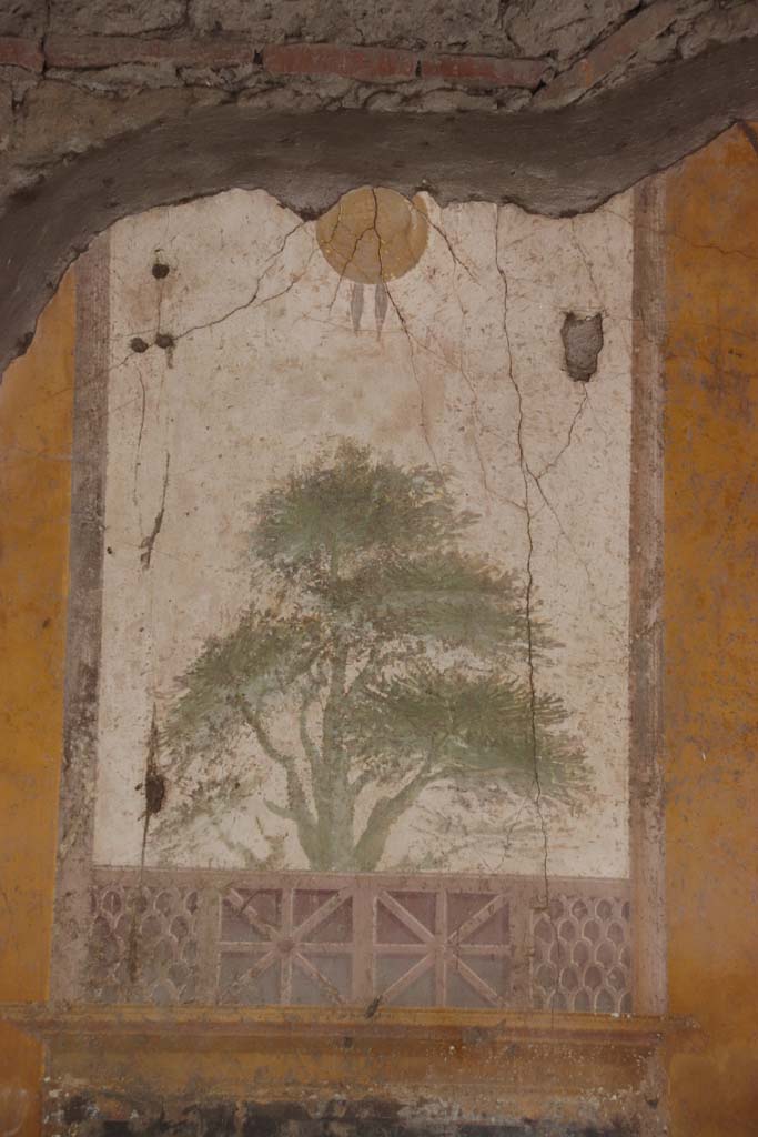 Villa San Marco, Stabiae, September 2019. 
Portico 20, east wall of portico, detail of panel at north-east end. Photo courtesy of Klaus Heese.
