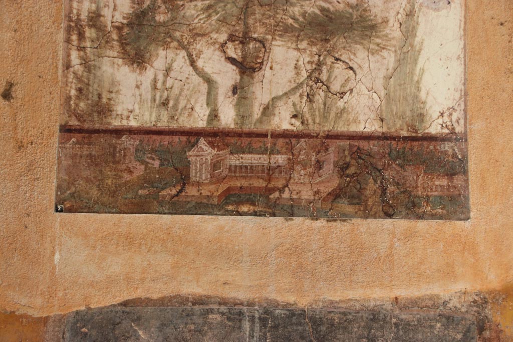 Villa San Marco, October 2022. Room 20, east wall, painted panel of Nile scene below the painted tree. Photo courtesy of Klaus Heese.


