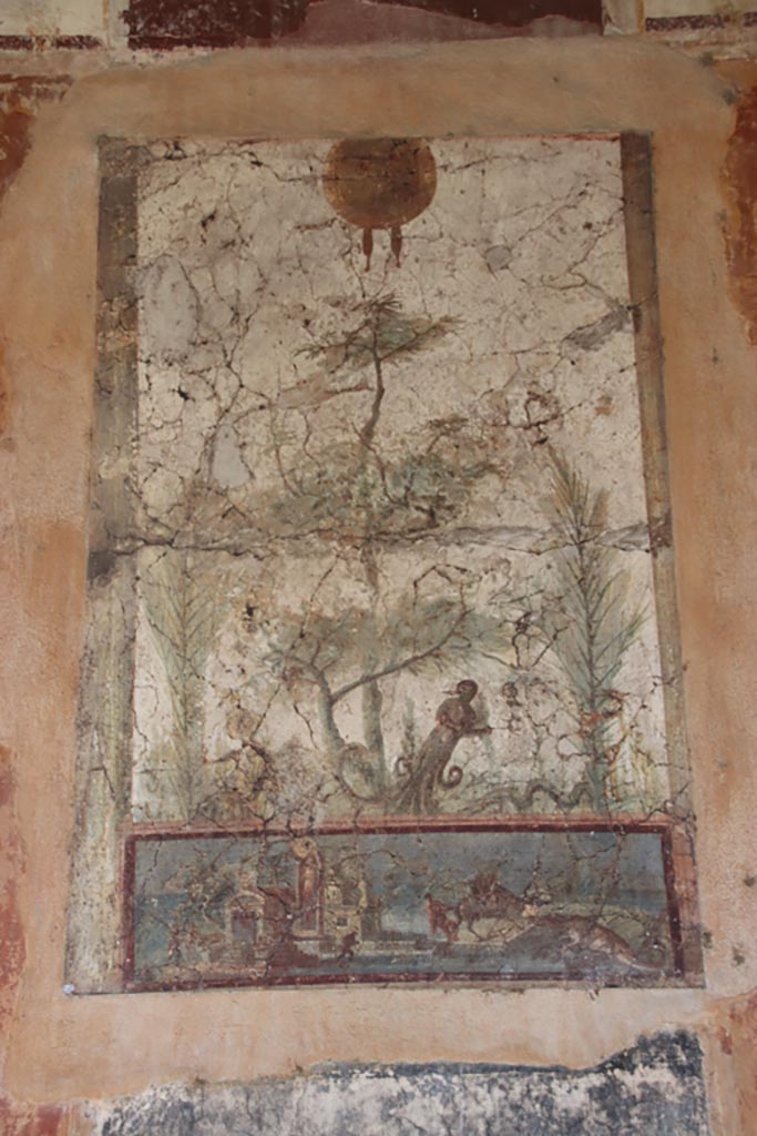 Villa San Marco, October 2022. 
Room 20, east wall, detail of fresco on painted panel. Photo courtesy of Klaus Heese.
