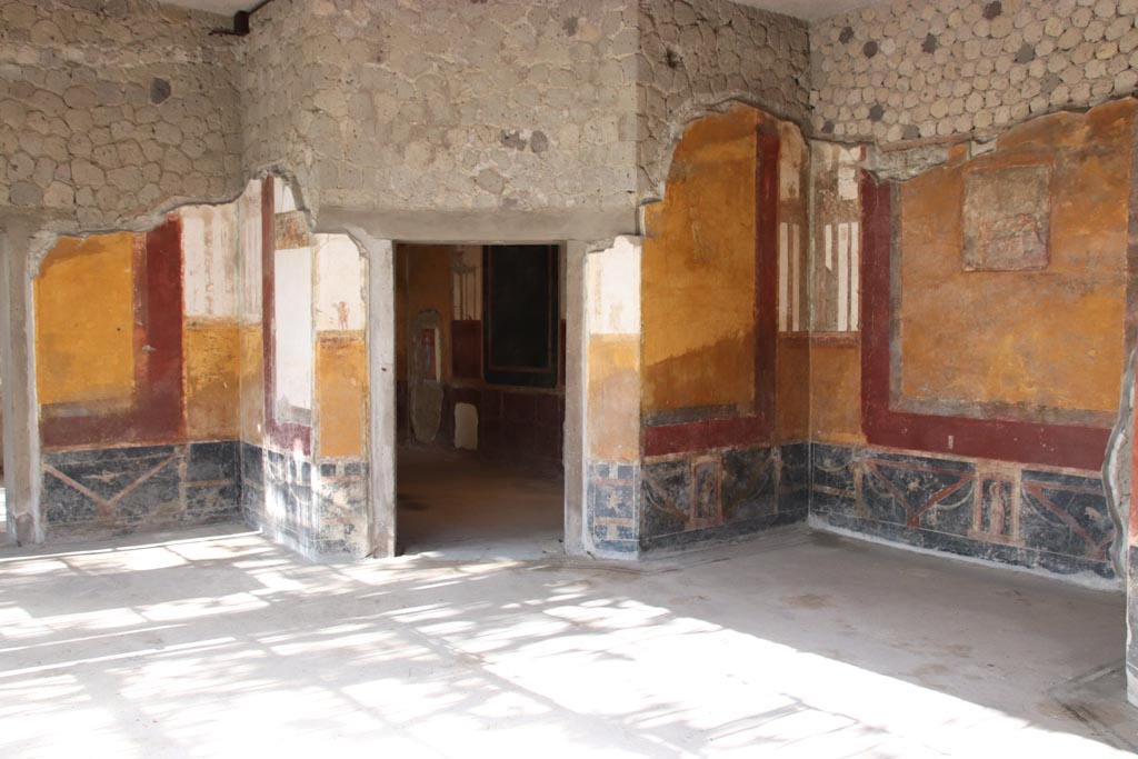 Villa San Marco, Stabiae, October 2022. 
Room 53, looking towards north-east corner and alcove on east side. Photo courtesy of Klaus Heese.

