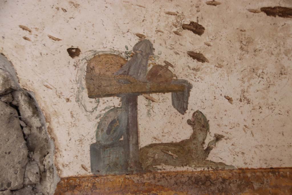 Villa San Marco, Stabiae, September 2019. 
Room 50, detail from central wall painting from north wall. Photo courtesy of Klaus Heese.

