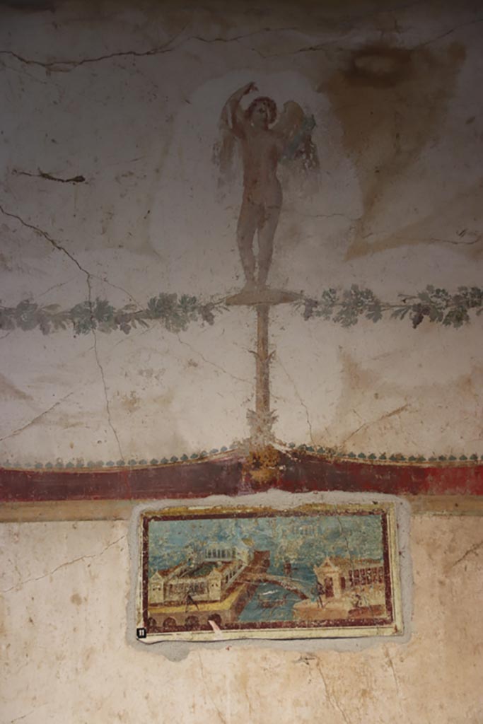 Villa San Marco, Stabiae, October 2022.  
Room 50, painted wall decoration from south end of east wall. Photo courtesy of Klaus Heese.
