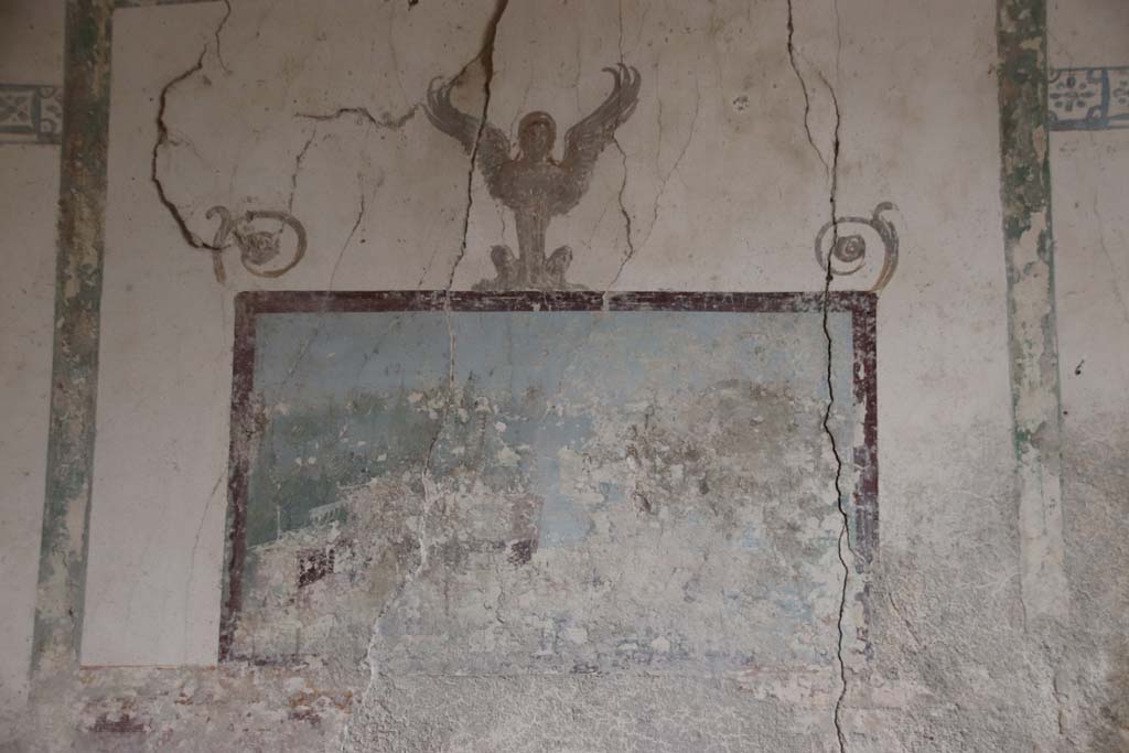 Villa San Marco, Stabiae, September 2021. Room 57, painted panel from centre of east wall. Photo courtesy of Klaus Heese.