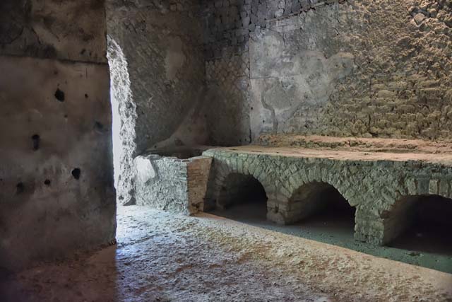 Villa San Marco, Stabiae, September 2019. Room 26, looking north-west towards vat and hearth in kitchen. Photo courtesy of Klaus Heese.