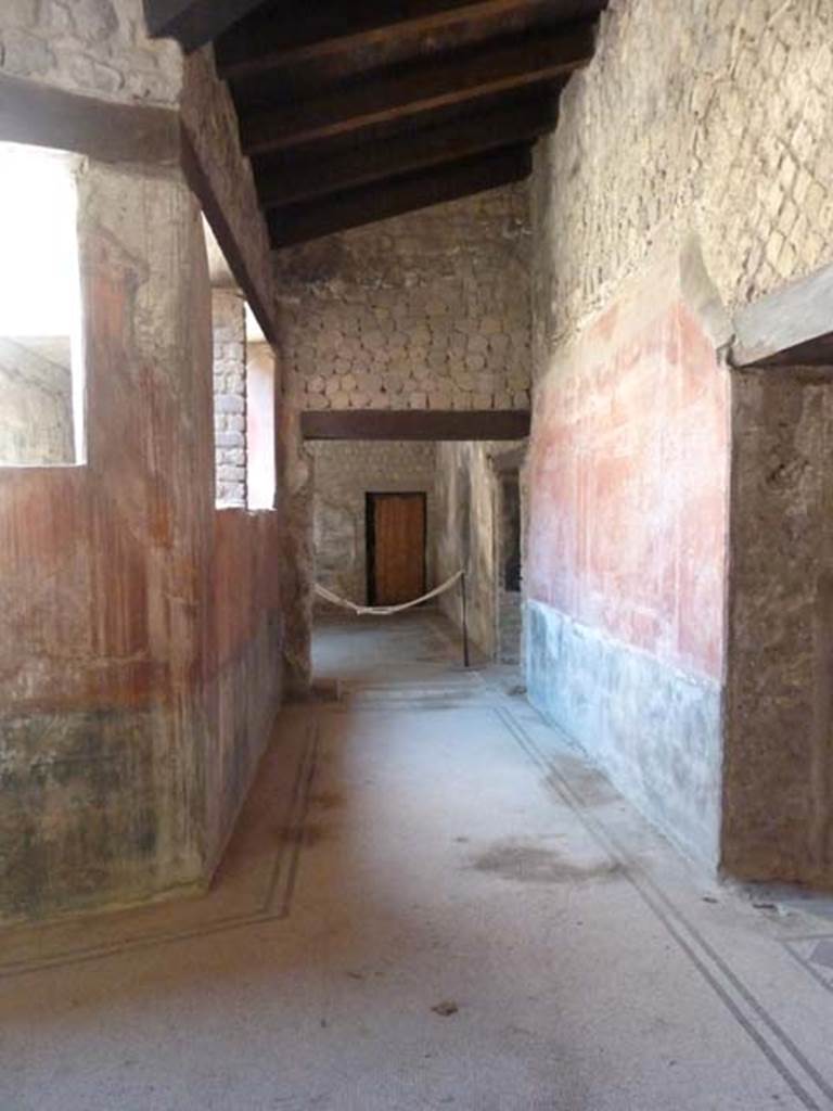 Villa San Marco, Stabiae, September 2015. Corridor 22, looking north-east towards areas 23, 33 and 34. On the right is the doorway to rooms 24/25.
