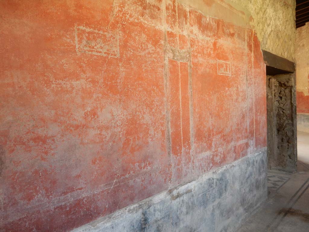 Villa San Marco, Stabiae, June 2019. Corridor 22, east wall with painted panels. On the right is the doorway to rooms 24/25.
Photo courtesy of Buzz Ferebee
