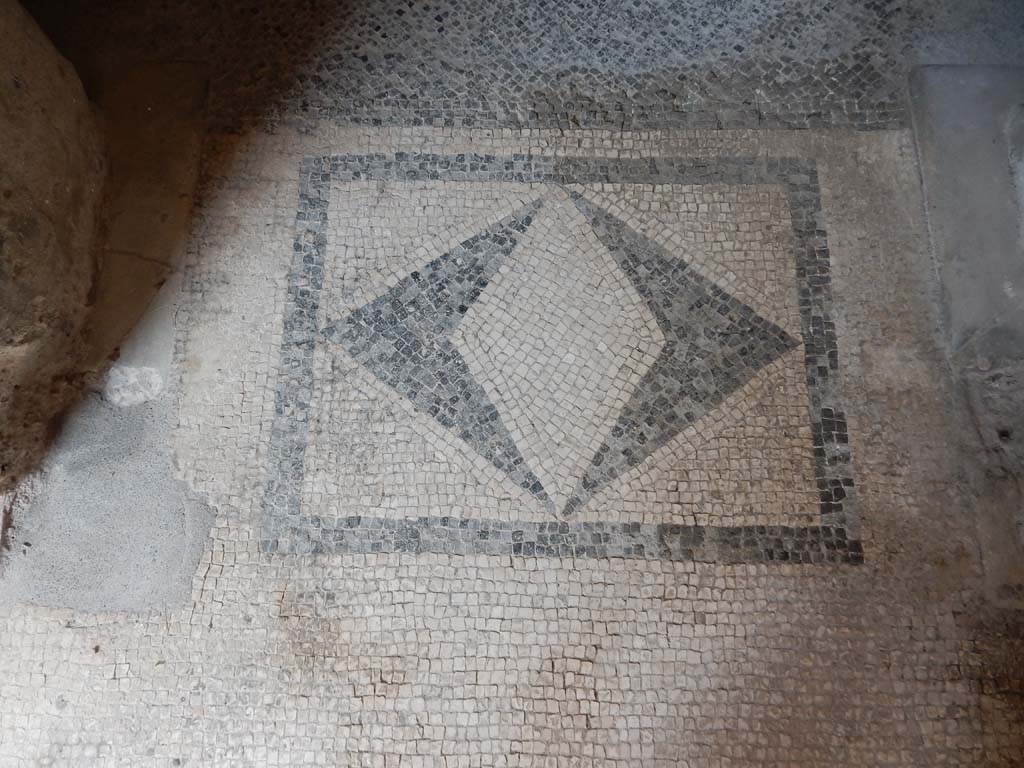 Villa San Marco, Stabiae, June 2019. Room 25, mosaic threshold to doorway into vestibule leading to room 23. 
Photo courtesy of Buzz Ferebee
