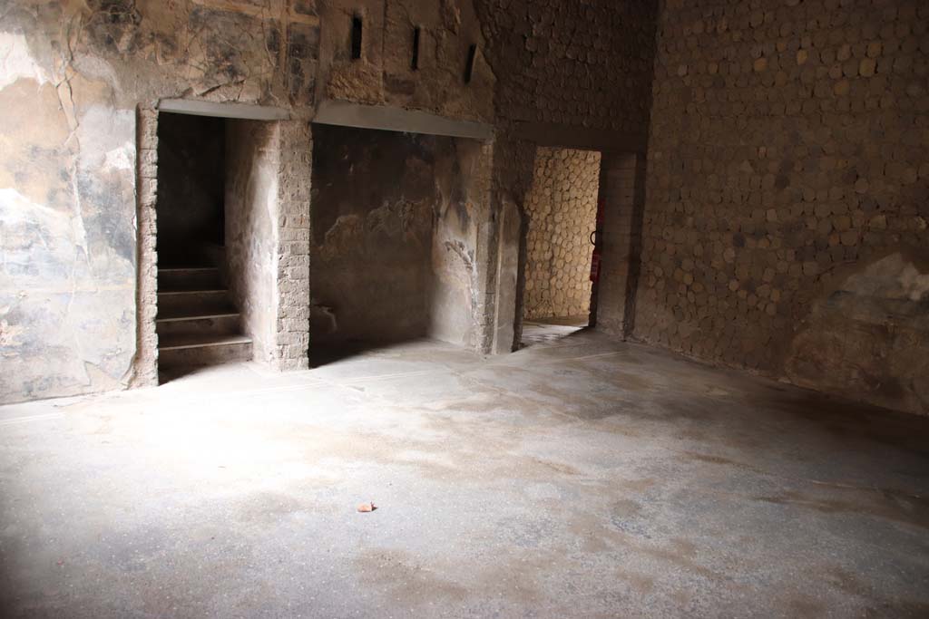 Villa San Marco, Stabiae, September 2019. 
Room 23, looking towards west side with stairs to upper floor (33), alcove (34) and doorway to room 36. Photo courtesy of Klaus Heese.

