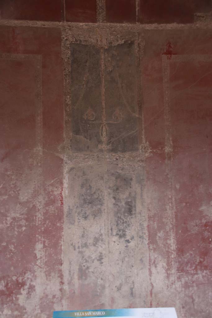 Villa San Marco, Stabiae, September 2019. Room 25, painted decoration in centre of rear east wall of alcove. 
Photo courtesy of Klaus Heese.

