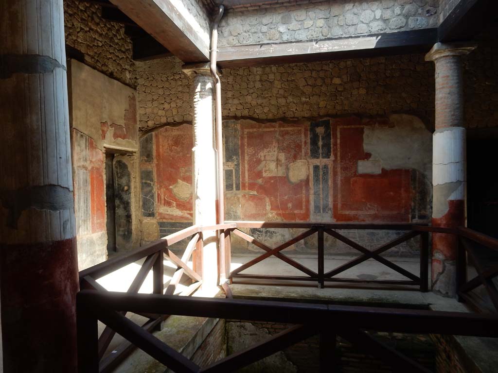 Villa San Marco, Stabiae, June 2019. Room 25, looking towards west end of north wall. Photo courtesy of Buzz Ferebee
