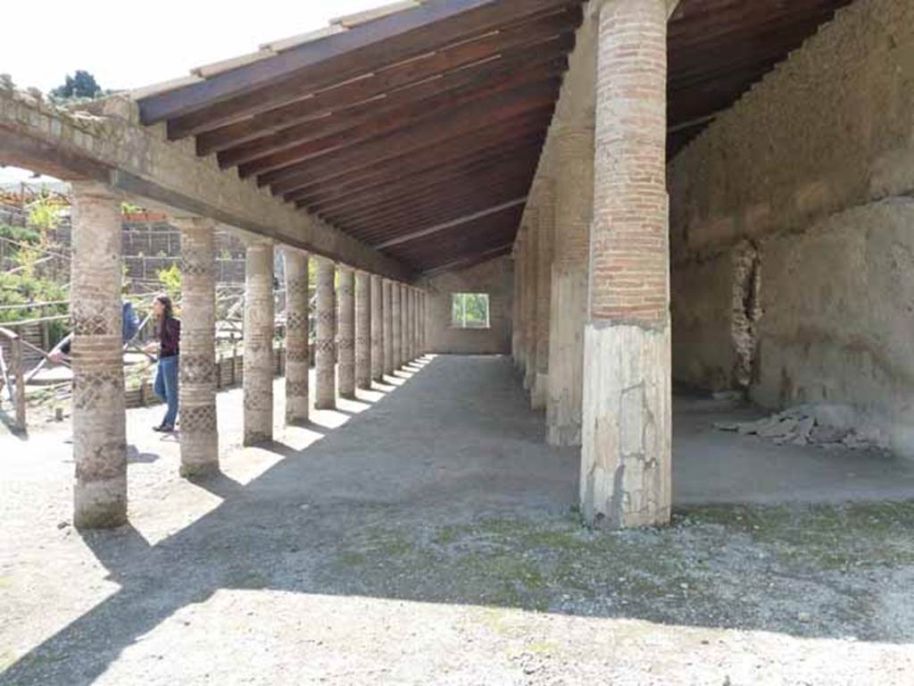 Villa of Mysteries, May 2006. Large colonnade, looking east from near room 45.