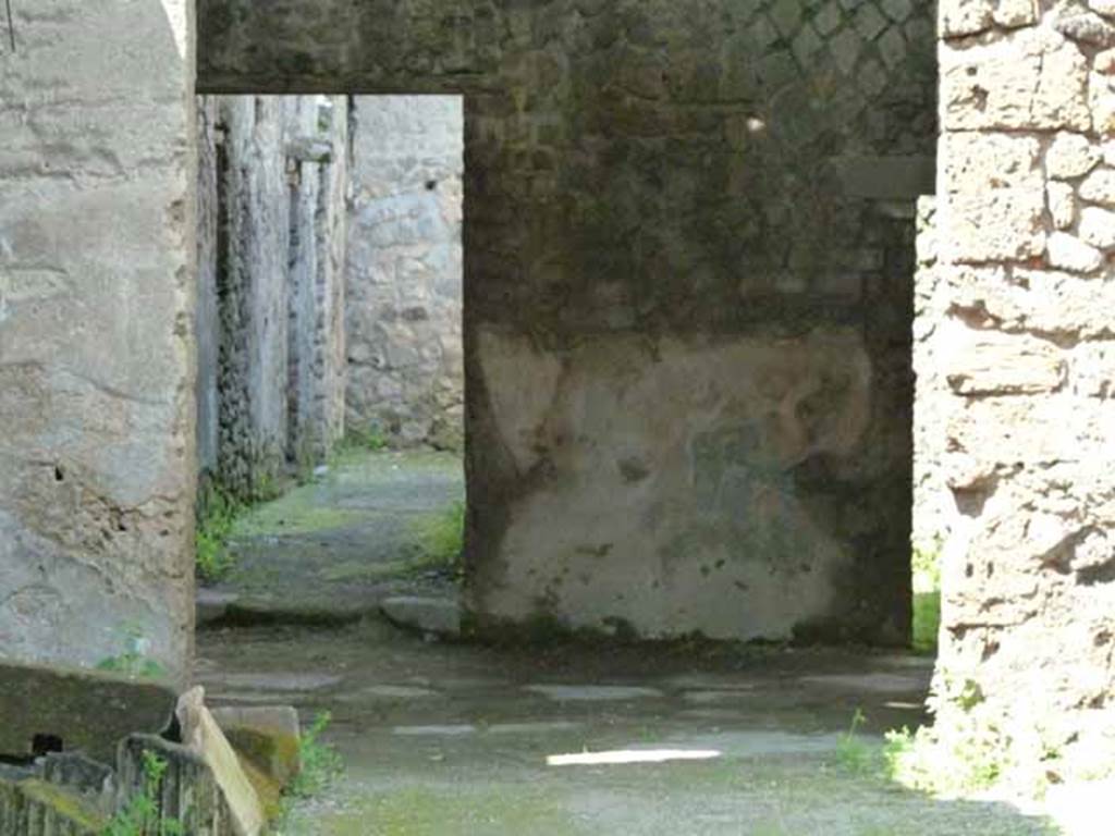 Villa of Mysteries, Pompeii. May 2010. Looking north towards corridor leading to servants’ area.