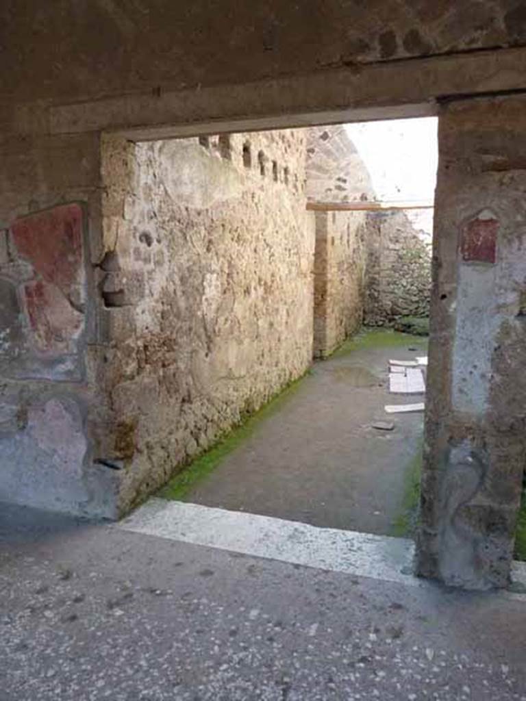 Villa of Mysteries, Pompeii. May 2010. Looking north along corridor 27 towards the wine-making area.