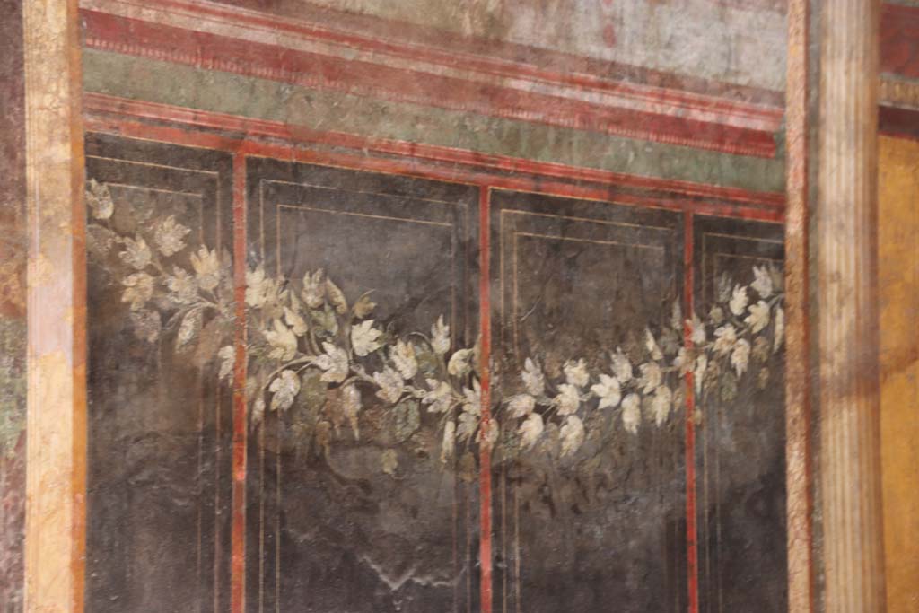 Villa of Mysteries, Pompeii. 1968. Room 6, detail of painted garland on west wall. Photo by Stanley A. Jashemski.
Source: The Wilhelmina and Stanley A. Jashemski archive in the University of Maryland Library, Special Collections (See collection page) and made available under the Creative Commons Attribution-Non Commercial License v.4. See Licence and use details.
J68f1390
