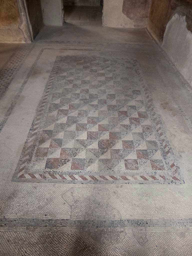Villa of Mysteries, Pompeii. May 2015. Room 4, detail from mosaic floor. Photo courtesy of Buzz Ferebee.
