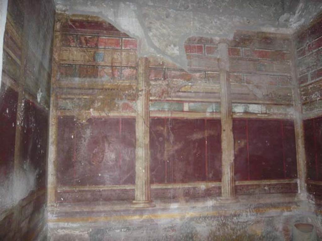Villa of Mysteries, Pompeii. May 2010. Room 15, room with second style painting. West wall.