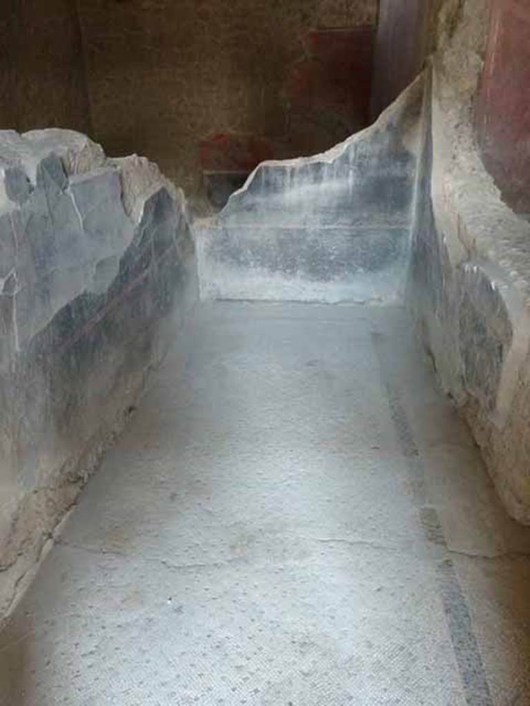 Villa of Mysteries, Pompeii. May 2010. Room 12, passage to cubiculum 11. Looking east across floor to remains of walls.
