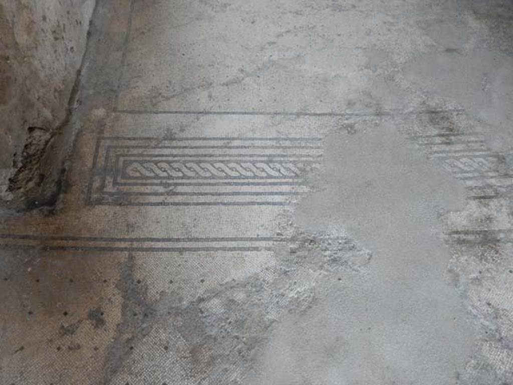 Villa of Mysteries, Pompeii. May 2015. Room 10, detail of mosaic floor on east side.
Photo courtesy of Buzz Ferebee.
