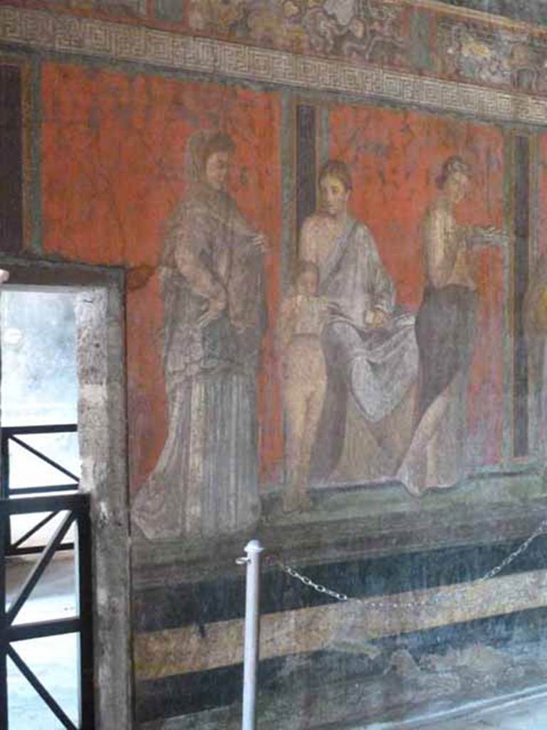 Villa of Mysteries, Pompeii. April 2014. Room 5, detail from north wall. 
Photo courtesy of Klaus Heese. 
