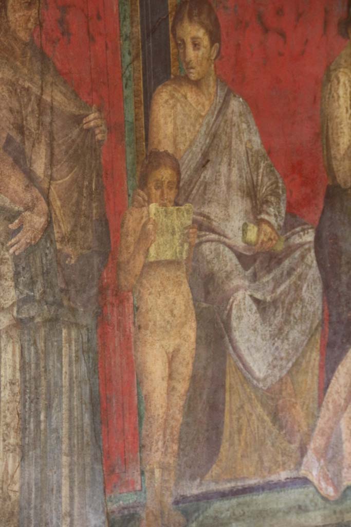 Villa of Mysteries, Pompeii. September 2021. Room 5, detail of figure from north wall. Photo courtesy of Klaus Heese.