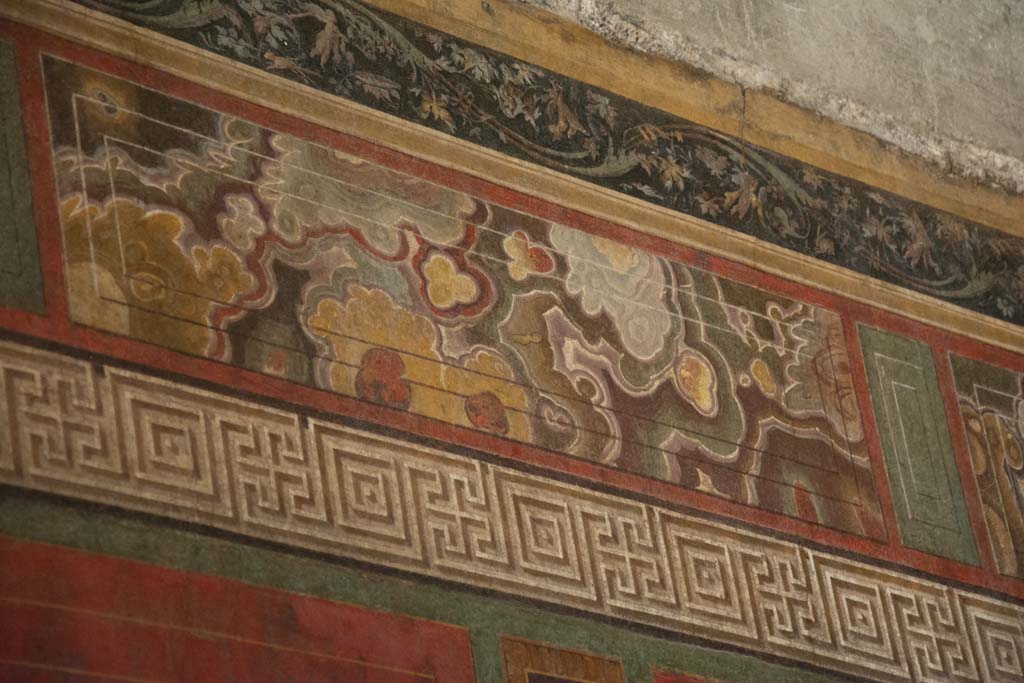 Villa of Mysteries, Pompeii. September 2021. Room 5, detail from north wall. Photo courtesy of Klaus Heese.