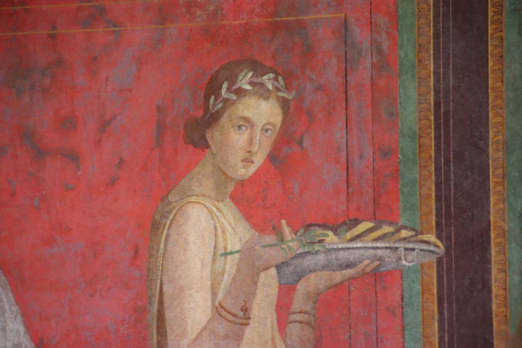 Villa of Mysteries, Pompeii. 2015. Room 5, detail from north wall. Photo courtesy of Buzz Ferebee.
