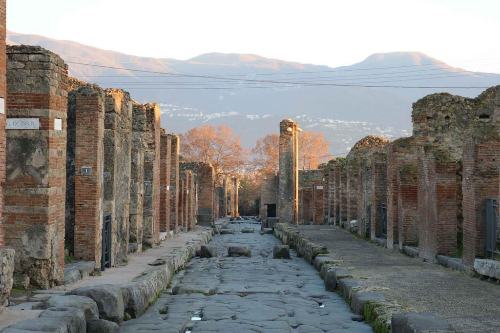 Via Stabiana, Pompeii. December 2018. 
Looking south between IX.3, on left, at junction with unnamed vicolo, and VII.2, on right. Photo courtesy of Aude Durand.
