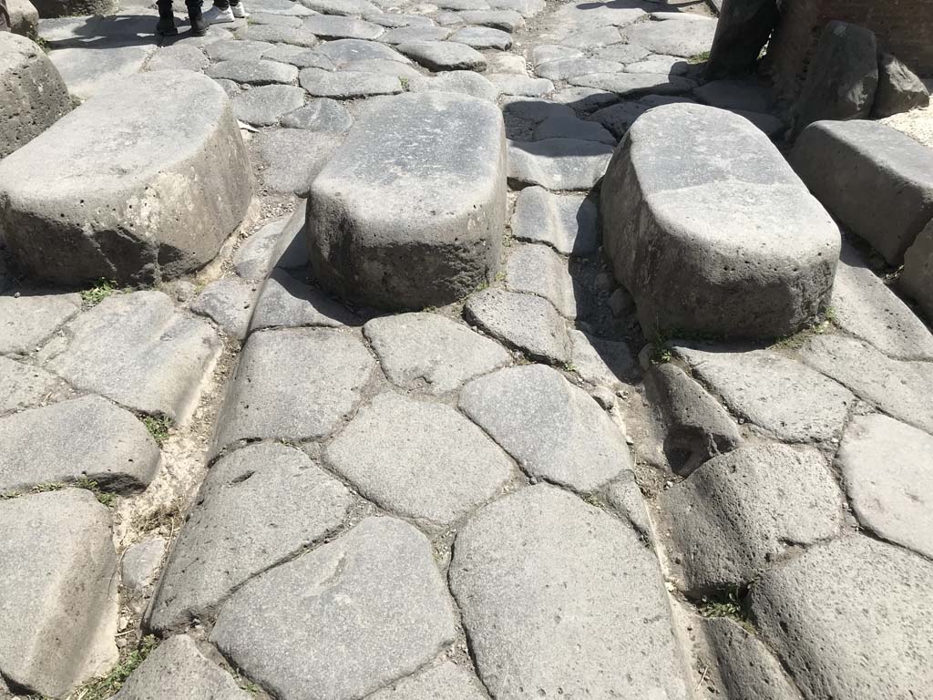 Via Stabiana, Pompeii. April 2019. Looking south to stepping stones across Via Stabiana. Photo courtesy of Rick Bauer.

