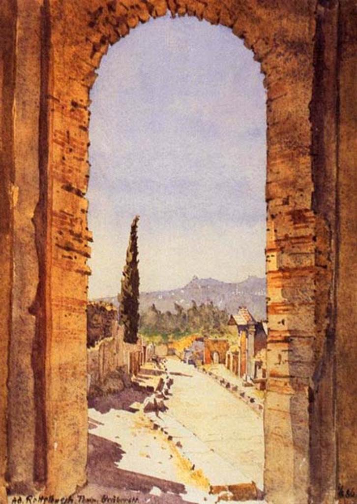 Via dei Sepolcri. Looking north from the Herculaneum Gate. 1886 painting by Alfred Rettelbusch. Photo courtesy of © Kulturhistorisches Museum Magdeburg.
