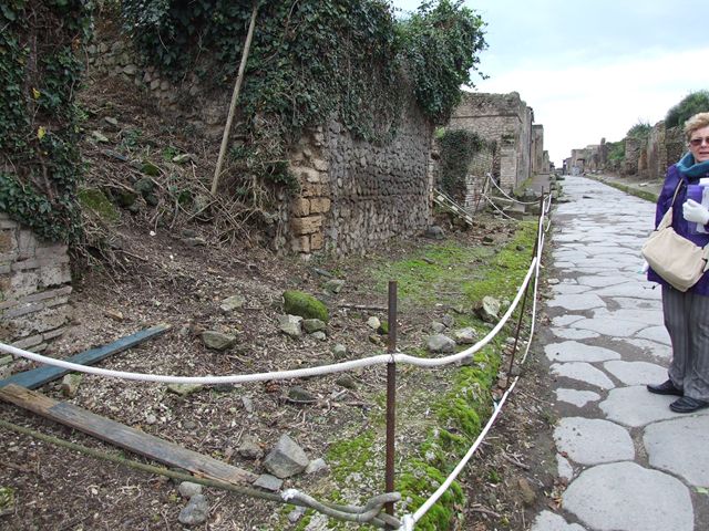 Via dell’ Abbondanza. Looking south across II.5 towards Amphitheatre. March 2009.